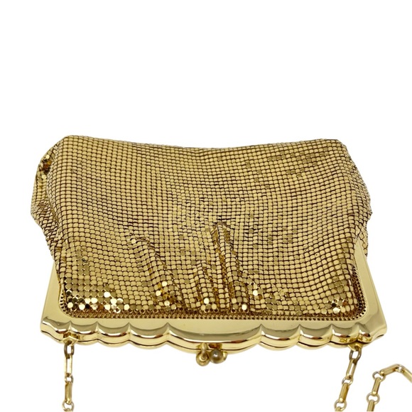 Vintage Whiting & Davis Mesh Clasp Purse-Gold with Shoulder Chain - Picture 6 of 9